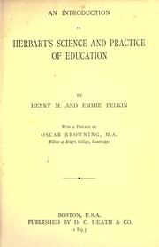 Front cover of An introduction to Herbart's science and practice of education by Henry M. Felkin