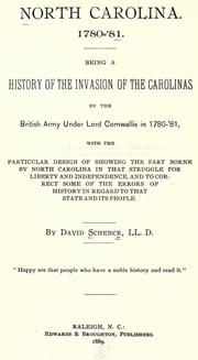 Front cover of North Carolina, 1780-'81 by Schenck, David