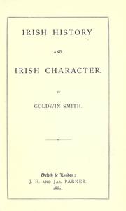 Front cover of Irish history and Irish character by Goldwin Smith