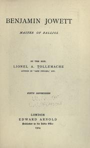 Cover of Benjamin Jowett, master of Balliol by Lionel A. Tollemache