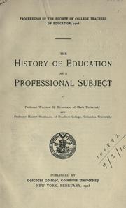 Cover of The history of education as a professional subject by William Henry Burnham