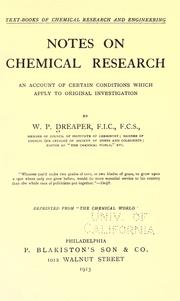 Front cover of Notes on chemical research by W. P. Dreaper