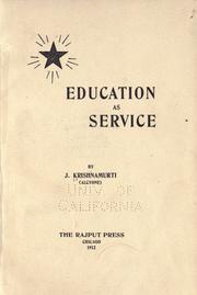 Front cover of Education as service by Jiddu Krishnamurti