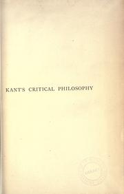 Front cover of Kant's critical philosophy for English readers by Immanuel Kant