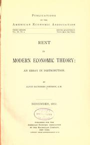 Cover of Rent in modern economic theory by Alvin Saunders Johnson