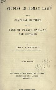 Cover of Studies in Roman law with comparative views of the laws of France, England, and Scotland by Mackenzie, Thomas Mackenzie Lord