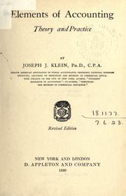 Cover of Elements of accounting by Joseph Jerome Klein
