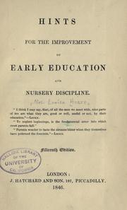 Front cover of Hints for the improvement of early education and nursery discipline by Hoare Mrs.
