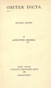 Cover of Obiter dicta, second series by Augustine Birrell