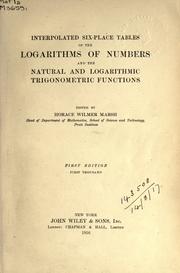 Front cover of Interpolated six-place tables of the logarithms of numbers and the natural and logarithmic trigonometric functions by Marsh, Horace Wilmer