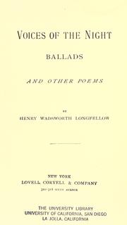 Front cover of Voices of the night by Henry Wadsworth Longfellow