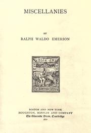 Cover of Miscellanies by Ralph Waldo Emerson