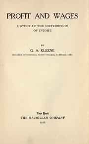 Front cover of Profit and wages by G. A. Kleene