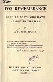 Front cover of For remembrance by Arthur St. John Adcock