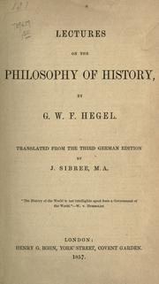 Front cover of Lectures on the philosophy of history by Georg Wilhelm Friedrich Hegel