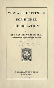 Front cover of Woman's unfitness for higher coeducation by Ely Van de Warker