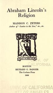 Cover of Abraham Lincoln's religion by Madison Clinton Peters