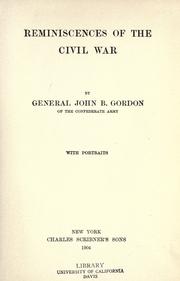 Cover of Reminiscences of the Civil War by John Brown Gordon