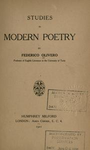 Front cover of Studies in modern poetry by Federico Olivero
