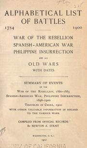 Front cover of Alphabetical list of battles, 1754-1900 by N. A. Strait