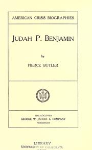Cover of Judah P. Benjamin by Butler, Pierce