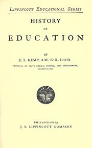 Front cover of History of education by Ellwood Leitheiser Kemp