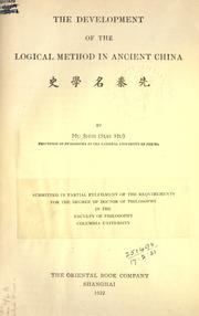 Front cover of The development of the logical method in ancient China by Hu, Shi