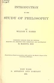 Front cover of Introduction to the study of philosophy by William Torrey Harris