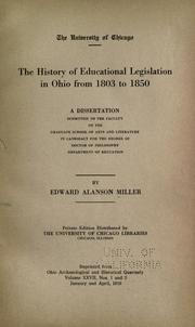 Front cover of The history of educational legislation in Ohio from 1803 to 1850 by Edward Alanson Miller
