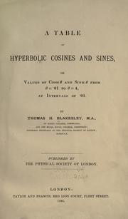 Front cover of A table of hyperbolic cosines and sines by Thomas Blakesley