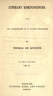 Front cover of Literary reminiscences by Thomas De Quincey