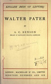 Cover of Walter Pater by Arthur Christopher Benson