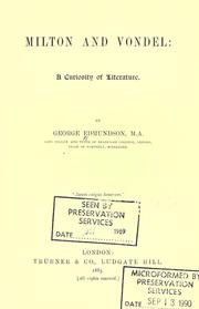 Front cover of Milton and Vondel by George Edmundson