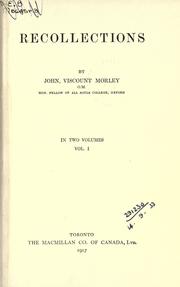 Cover of Recollections by John Morley, 1st Viscount Morley of Blackburn