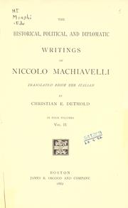 Front cover of The historical, political, and diplomatic writings of Niccolò Machiavelli by Niccolò Machiavelli