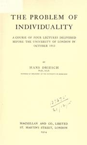 Cover of The problem of individuality by Hans Driesch