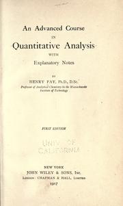 Cover of An advanced course in quantitative analysis by Henry Fay