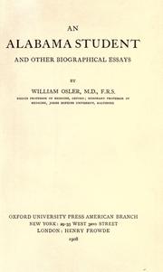 Front cover of An Alabama student, and other biographical essays by Sir William Osler
