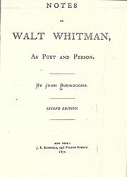 Front cover of Notes on Walt Whitman, as poet and person by John Burroughs
