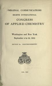 Front cover of Eighth International Congress of Applied Chemistry, Washington and New York, September 4 to 13, 1912 .. by International Congress of Pure and Applied Chemistry. 8th Washington D.C., and New York 1912.