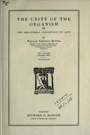 Cover of The unity of the organism by William Emerson Ritter