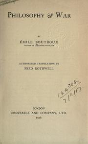 Cover of Philosophy & war by Emile Boutroux