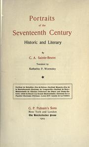 Cover of Portraits of the seventeenth century, historic and literary by Charles Augustin Sainte-Beuve