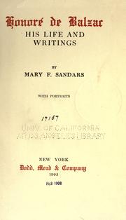 Front cover of Honoré de Balzac, his life and writings by Mary Frances Sandars