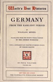 Front cover of Germany from the earliest period by Wolfgang Menzel