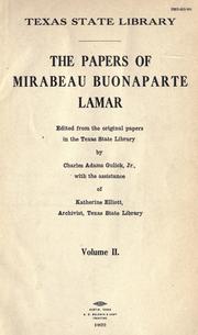 Front cover of The papers of Mirabeau Buonaparte Lamar by Mirabeau Buonaparte Lamar