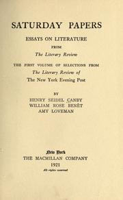 Cover of Saturday papers by Henry Seidel Canby