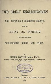 Front cover of Two great Englishwomen, Mrs. Browning & Charlott Brontë by Peter Bayne