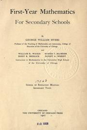 Cover of First-year mathematics for secondary schools by George William Myers