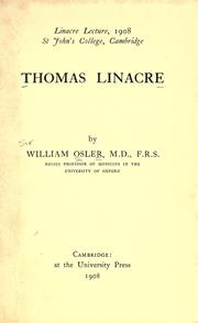Cover of Thomas Linacre by Sir William Osler
